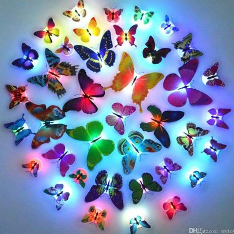 5pcs Glow In The Dark Led Butterfly Night Light Color-changing Led (random)