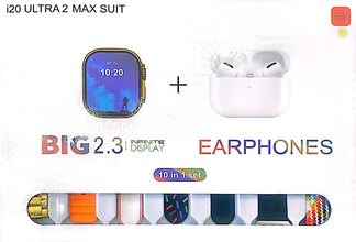 I20 Ultra Max With AirPods Bonus |10 in 1 Smartwatch Bundle 2.3 Inch Large Screen 10 Straps