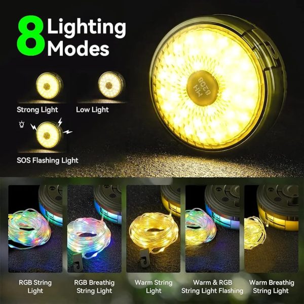 Kwznob Led String Lights & Camping Lantern, Usb Rechargeable 2-in-1 Portable Outdoor Light, 8 Lighting Modes, Ip67 Waterproof, Ideal For Tent, Party, & Indoor/outdoor Decorating